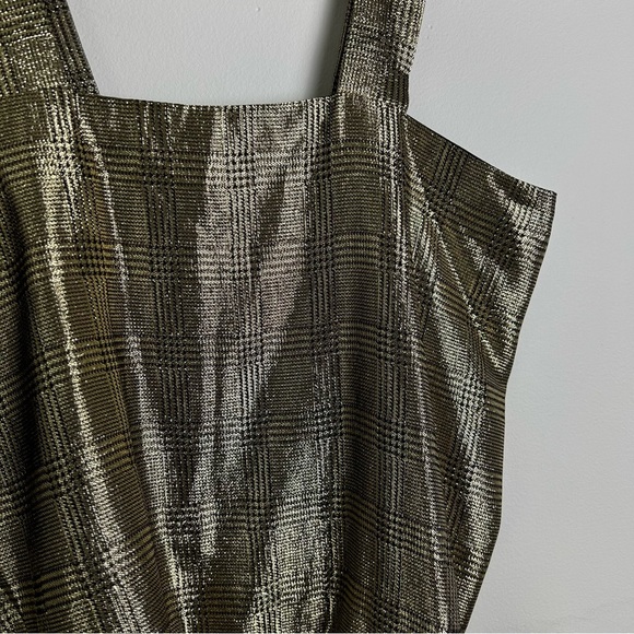 Vintage Gold Black Metallic Plaid Silk Cami Top - Picture 3 of 5